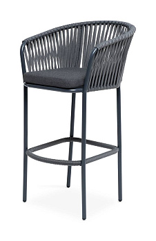 Стул барный из роупа, Бордо, сталь темно-серый муар, роуп серый 15 мм, ткань темно-серая