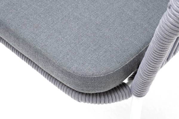 Стул из роупа, Лион, каркас - сталь белый муар, роуп светло-серый круглый, ткань светло-серая