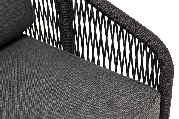 Кресло из роупа, Канны, каркас алюминий темно-серый муар,роуп темно-серый круг,ткань темно-серая