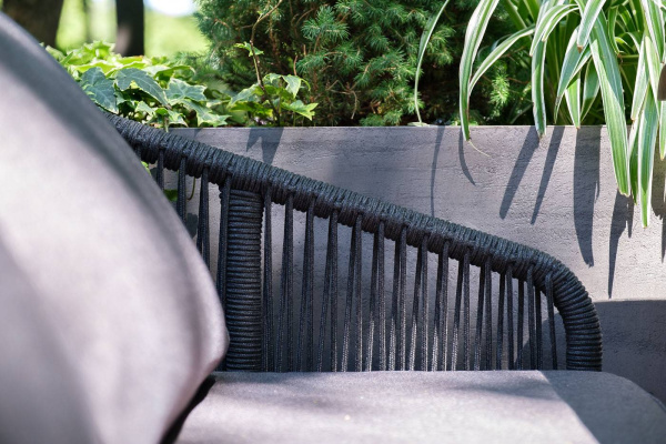 Диван 3-местный из роупа, Канны,каркас алюм темно-серый муар,роуп темно-серый круг,ткань темно-серая