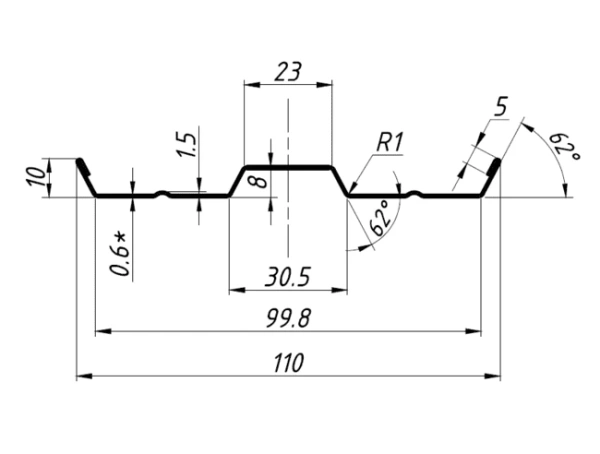 ММТ Штакетник М-образный, фигурный, 110 мм 0.5 мм, PE-double Matt, RAL 9005
