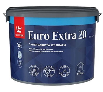 Краска для влажных помещений Tikkivala Euro Extra 20, полуматовая, база С, уп 2.7 л Цвет: колеровка