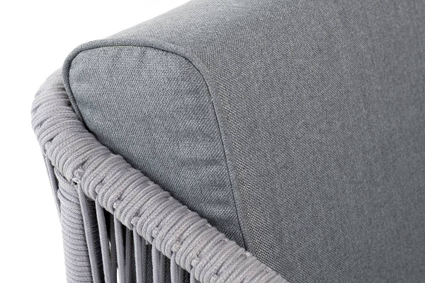 Кресло из роупа, Канны, каркас алюминий белый муар, роуп светло-серый круглый, ткань серая