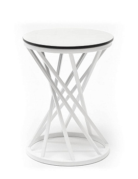 Стол журнальный из HPL, Сантьяго, круглый Ø40 см, H 55 см, каркас белый, цвет столешницы молочный