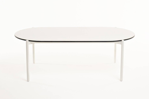 Стол из HPL, Диего, овальный 120х60 см H 40 см, каркас белый муар, цвет молочный