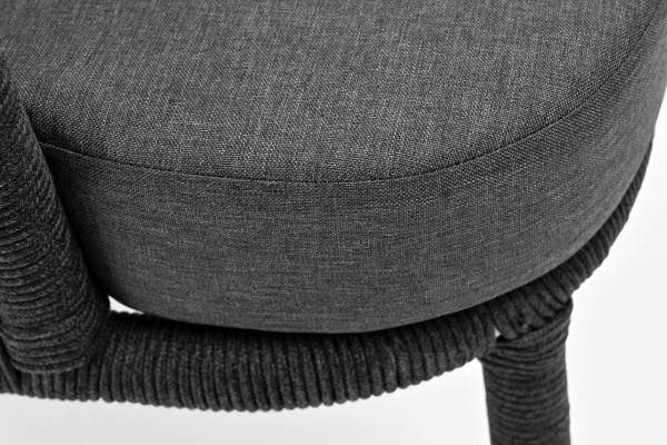 Кресло из роупа, Верона, каркас алюминий темно-серый муар,роуп темно-серый круглый,ткань темно-серая