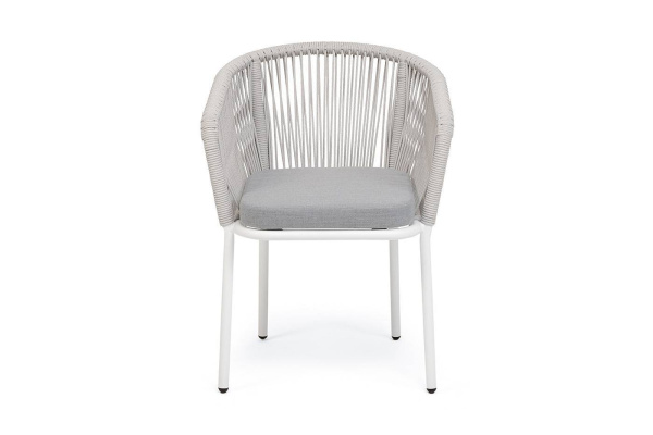 Стул из роупа, Марсель, каркас алюминий белый муар, роуп светло-серый tex, ткань светло-серый