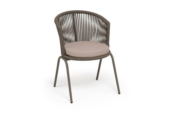 Стул из роупа, Люксембург,каркас-сталь беж.-серый муар,роуп коричневый круглый,ткань Mossle бежевая