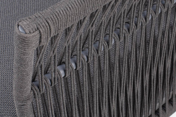 Кресло из роупа, Лугано, каркас алюминий темно-серый муар,роуп темно-серый круглый,ткань темно-серая