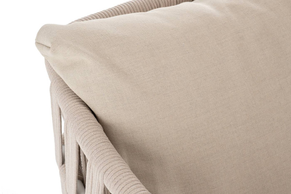 Кресло из роупа, Диего, каркас алюминий белый муар, роуп бежевый круглый, ткань бежевая