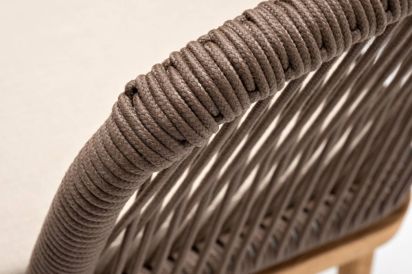 Стул из роупа, Марсель, основание дуб, роуп коричневый круглый, ткань бежевая