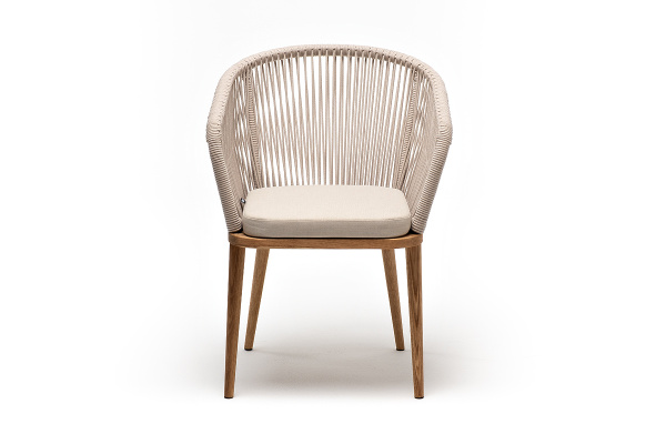Стул из роупа, Марсель, основание дуб, роуп бежевый круглый, ткань бежевая