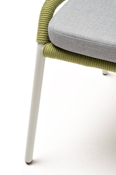 Стул из роупа, Милан, карк. алюминий светло-серый муар,роуп салатовый меланж круг,ткань светло-серая