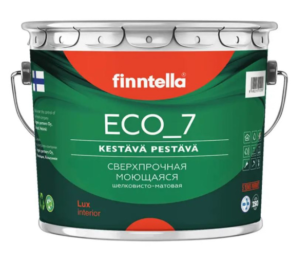 Краска Finntella, Eco 7, стойкая интерьерная полиуретан-латексная матовая, уп. 9 л колеровка