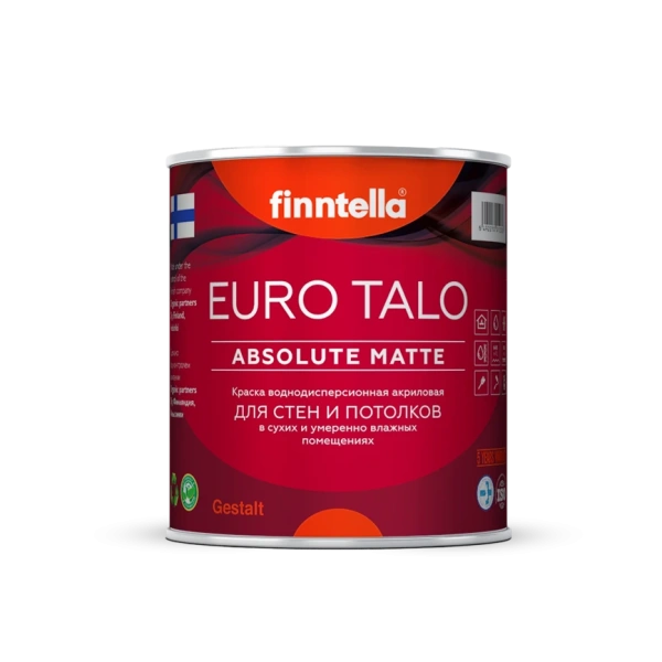 Краска Finntella, Euro Talo, для стен и потолков матовая, уп. 0.45 л колеровка