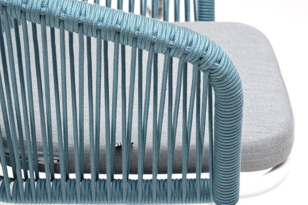 Стул из роупа, Марсель, каркас алюминий светло-серый муар, роуп бирюзовый круглый,ткань светло-серая