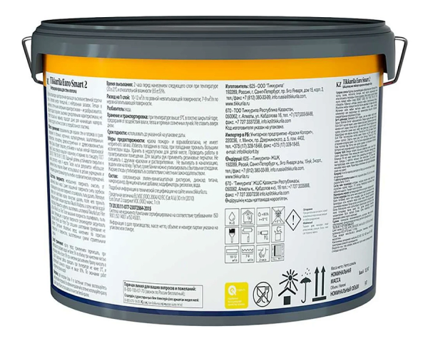 Краска интерьерная Tikkivala Euro Smart 2, гл/мат, база А, уп 2.7 л Цвет: колеровка