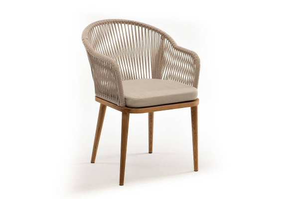 Стул из роупа, Лион, основание дуб, роуп бежевый круглый, ткань бежевая