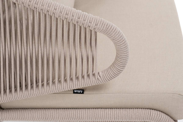 Кресло из роупа, Милан, каркас алюминий белый муар, роуп бежевый круглый, ткань бежевая 035