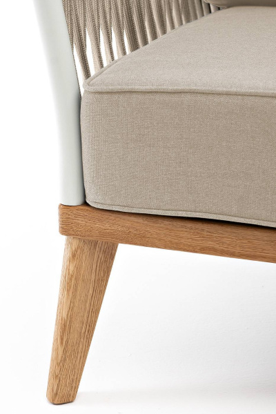 Кресло из роупа, Касабланка, основа дуб,карк алюми светло-серый муар,роуп серо-коричневый, ткань беж