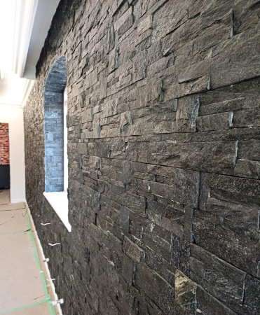 Кварцит, 3D панель из камня, 350х180 мм, Modern Black Quartz