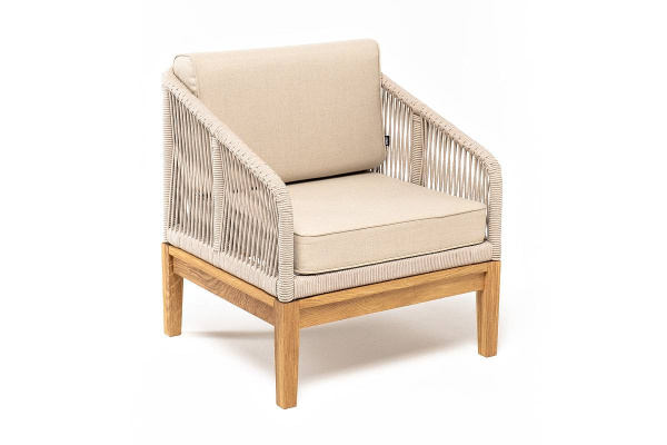 Кресло из роупа, Канны, основание дуб, роуп бежевый круглый, ткань бежевая