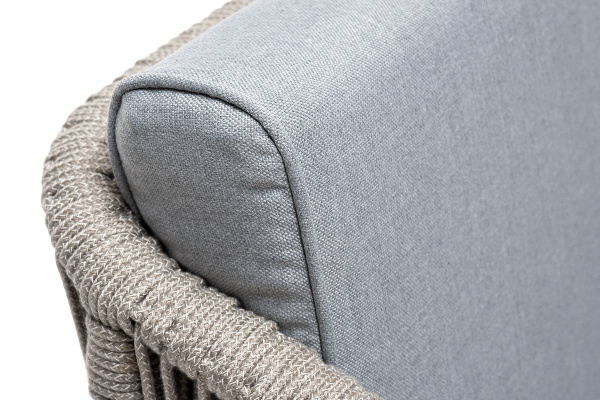 Кресло из роупа, Канны, каркас алюминий светло-серый муар,роуп серый меланж круг.,ткань светло-серая