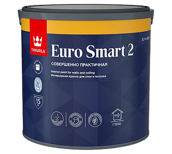 Краска интерьерная Tikkivala Euro Smart 2, гл/мат, база А, уп 2.7 л Цвет: колеровка