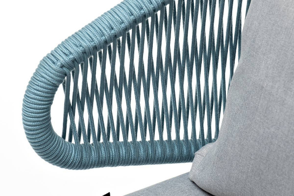 Кресло из роупа, Милан, карк.алюминий светло-серый муар, роуп бирюзовый круглый, ткань светло-серая