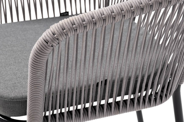 Стул из роупа, Марсель, каркас алюминий темно-серый муар, роуп светло-серый, ткань светло-серая