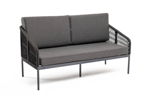 Диван 2-местный из роупа, Канны,карк алюм темно-серый муар,роуп темно-серый круг,ткань темно-серая