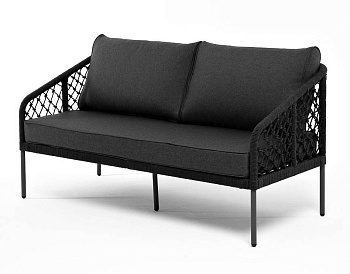 Диван 2-местный из роупа /узелки/, Канны,карк алюм темно-серый муар,роуп темно-серый,ткань темно-сер