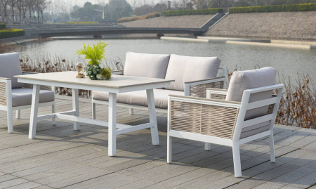 Стол обеденный из ДПК, Сан Ремо, каркас алюминиевый цвет: бежевый