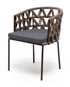 Стул из роупа, Диего, каркас - сталь коричневый муар, роуп коричневый круглый, ткань серая
