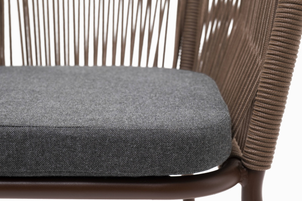 Стул из роупа, Марсель, каркас алюминий коричневый муар, роуп коричневый круглый, ткань темно-серая
