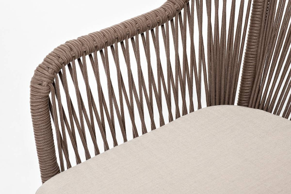 Стул из роупа, Лион, каркас - сталь коричневый муар, роуп коричневый круглый, ткань бежевая
