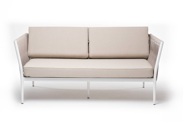 Диван 2-местный из роупа, Касабланка,карк алюм белый муар, роуп бежевый 20мм, ткань бежевая