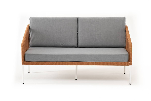 Диван 2-местный из роупа, Канны, каркас алюм белый шагрень,роуп оранж меланж круг,ткань светло-серая