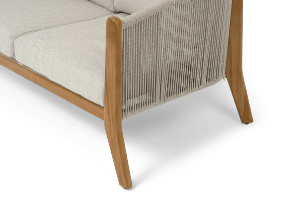 Диван 2-местный из роупа, Сидней, основание тик, каркас алюминий бежевый, роуп бежевый, ткань бежева