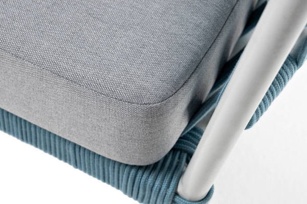 Диван 2-местный из роупа, Диего, каркас алюм светло-серый муар, роуп бирюза круг, ткань светло-серая