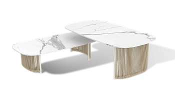 Столик журнальный двойной из искусственного ротанга, Мальдивы, цвет: соломенный