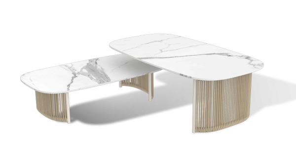 Столик журнальный двойной из искусственного ротанга, Мальдивы, цвет: соломенный