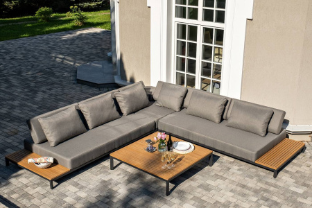 Столик журнальный из тика, Амальфи, 110х110 см, H 26 см, каркас из алюминия