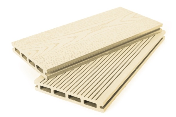 Террасная доска Grand Line 140 мм, L= 4000 мм вельвет и тиснение, цвет: слоновая кость