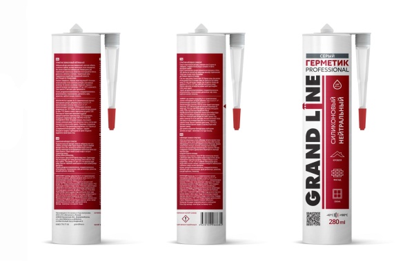 Герметик Grand Line силиконовый, Professional нейтральный, серый, 280 мл