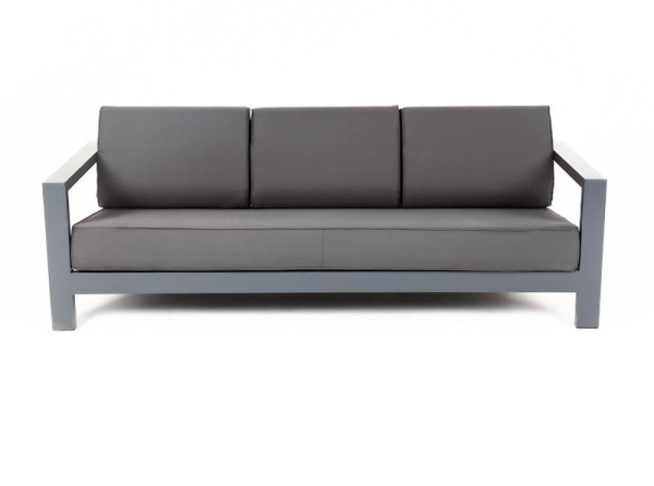 Диван 3-местный, Гранада, алюминиевый каркас темно-серый муар, ткань темно-серая