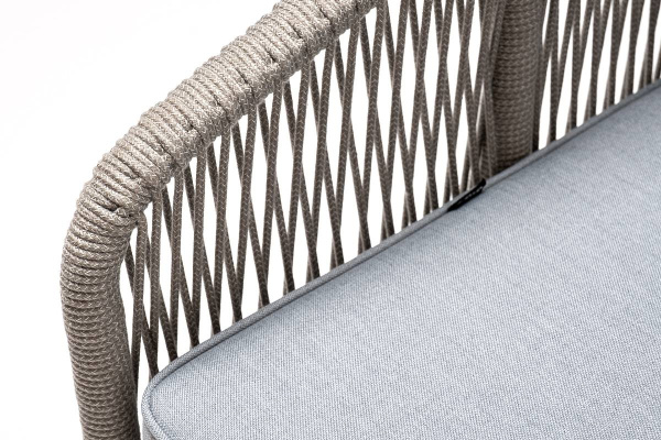 Кресло из роупа, Канны, каркас алюминий светло-серый муар,роуп серый меланж круг.,ткань светло-серая
