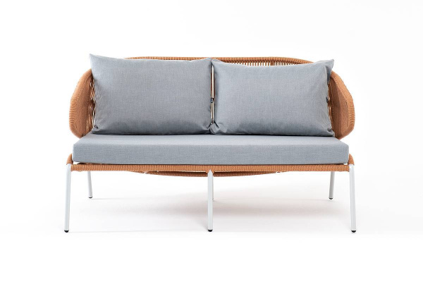 Диван 2-местный из роупа, Милан, карк алюм светло-серый муар,роуп оранж меланж круг,ткань светло-сер