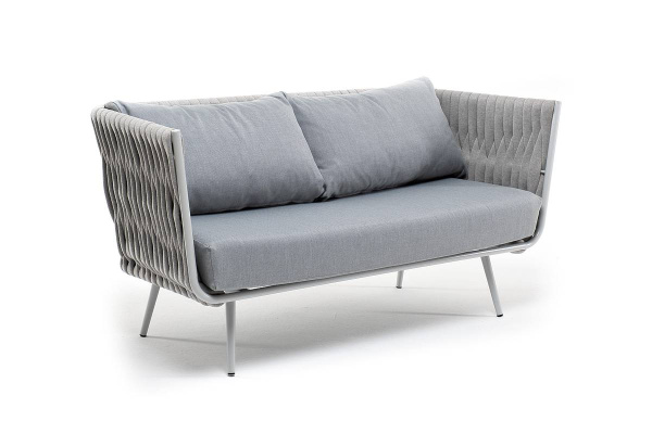Диван 2-местный из роупа, Монако, карк алюм светло-серый муар,роуп светло-серый 40мм, ткань св.серая