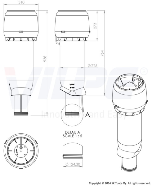 P-вентилятор Vilpe, Е190 Р, 125/ ИЗ/ 700 мм коричневый